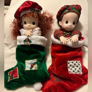 Lot of Two Vintage QVC Exclusive Precious Moments Christmas Dolls w/Stockings